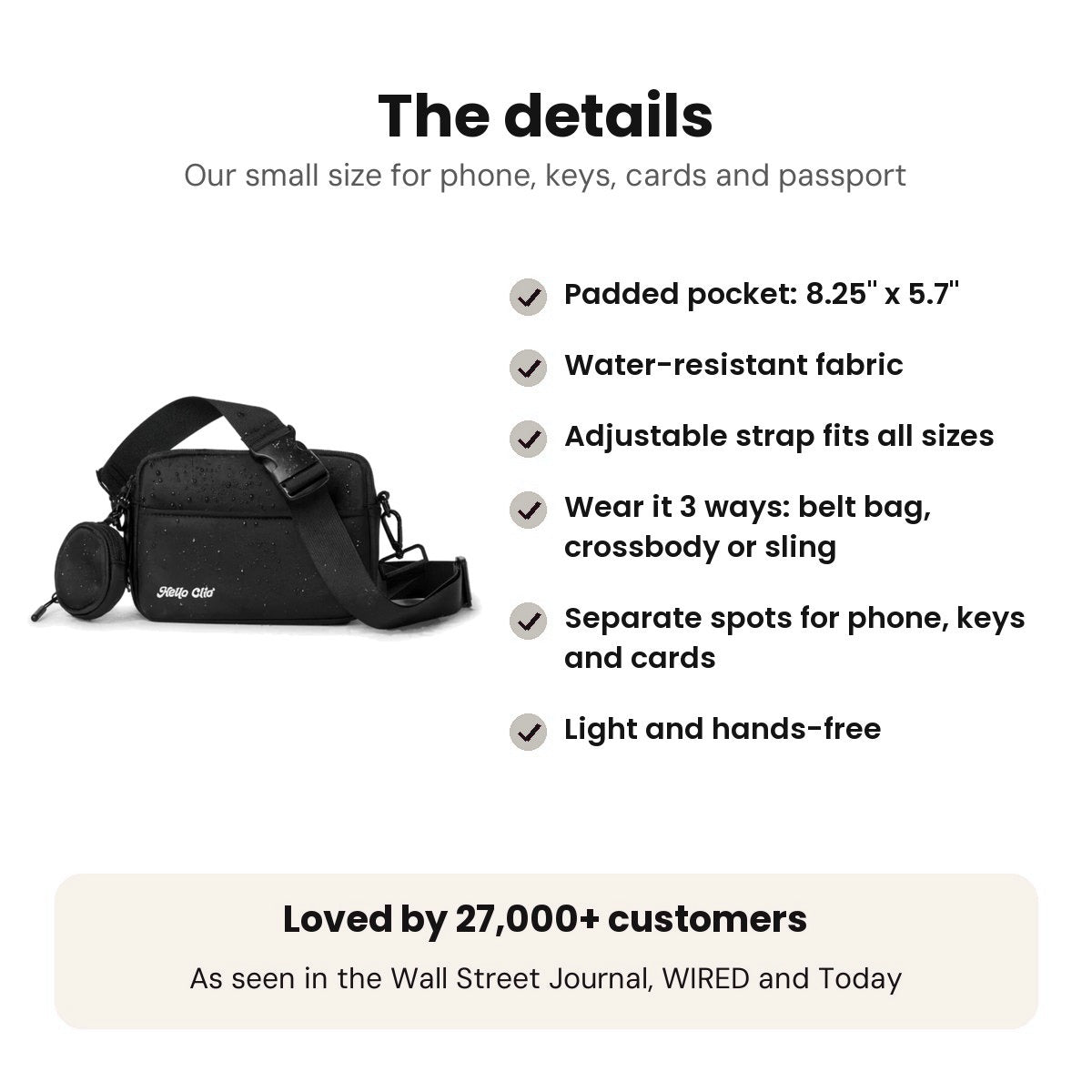 Hello Clio Original: Bag details: padded pocket, water-resistant, 3 ways to wear