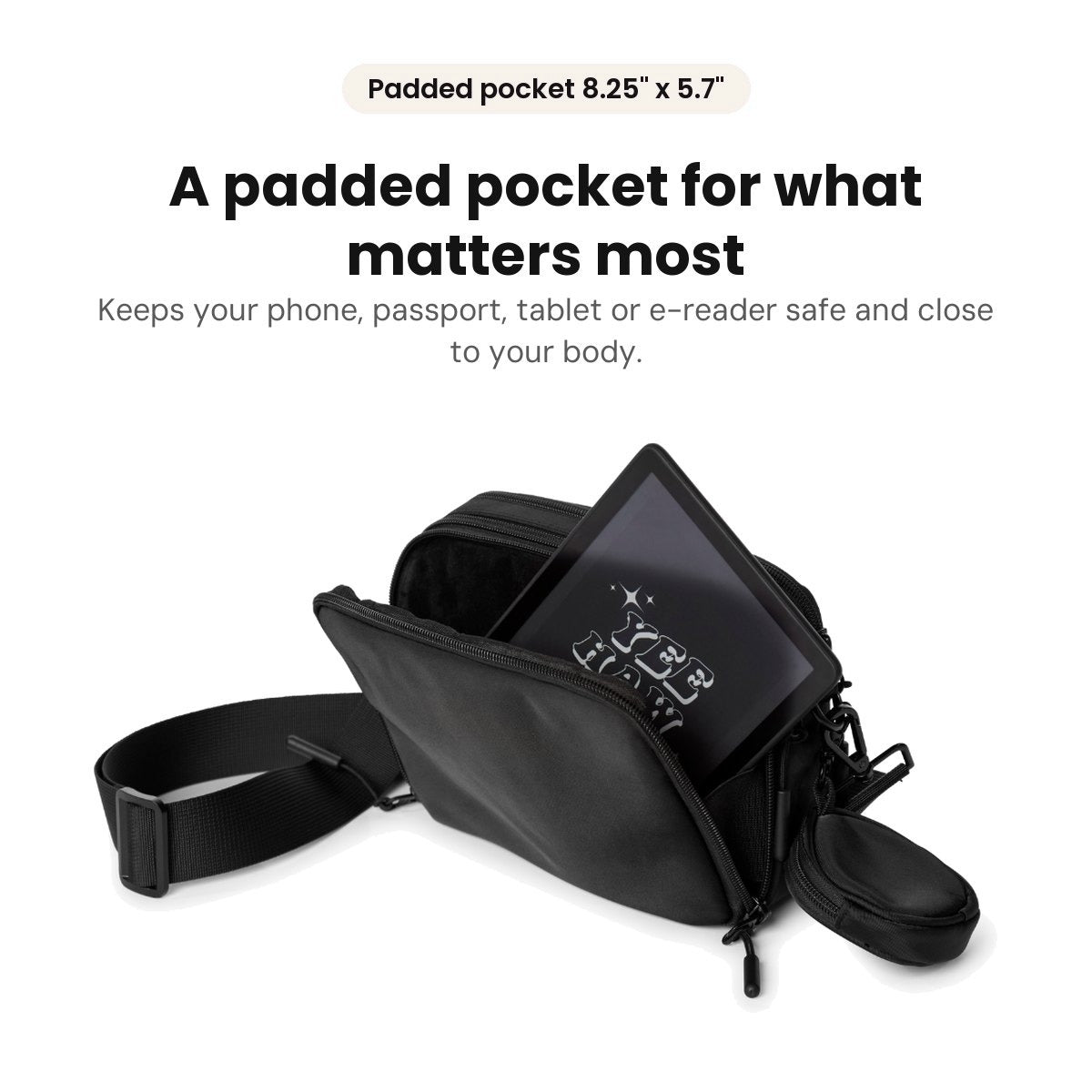 Hello Clio Original: Padded pocket for your phone, passport, tablet or e-reader