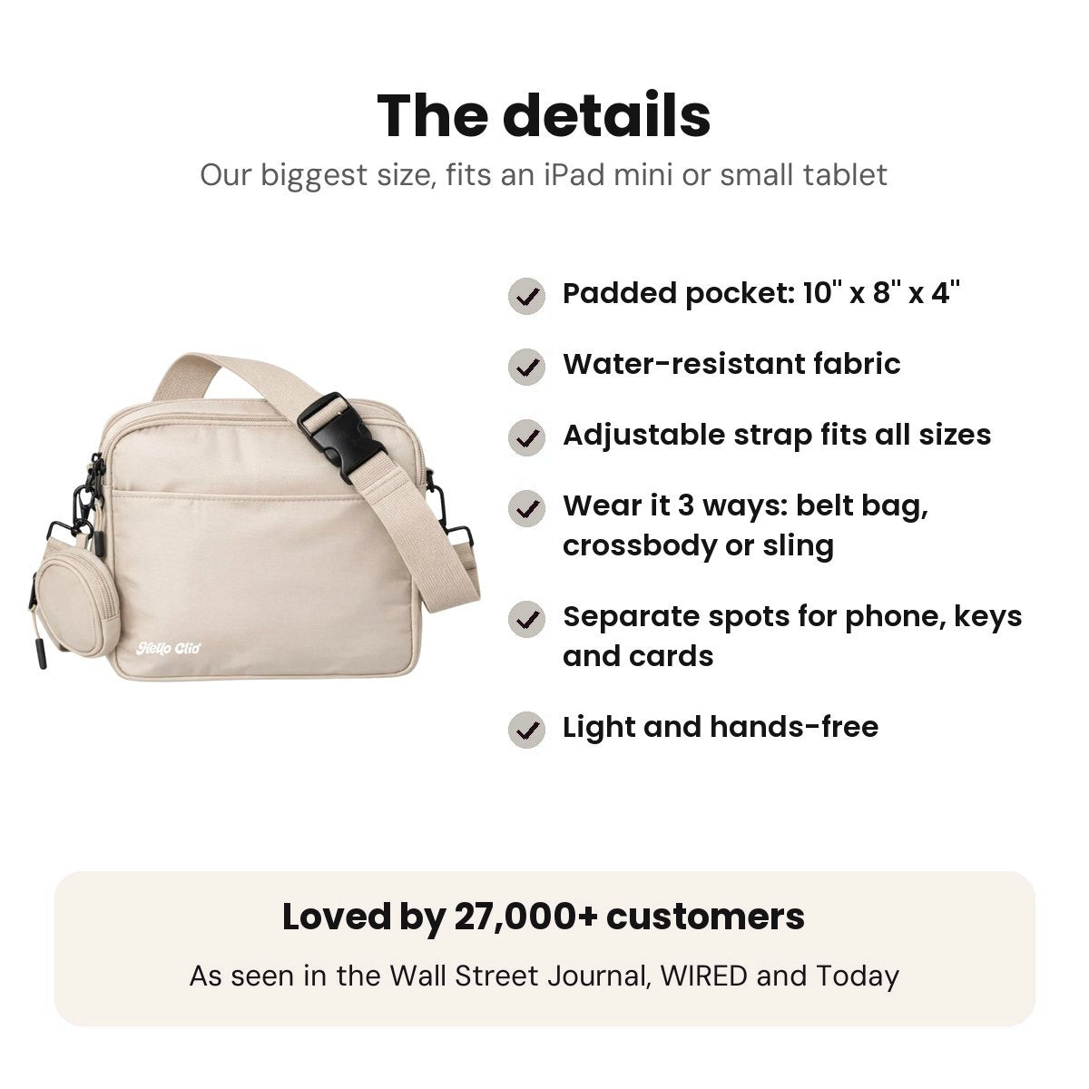 Hello Clio Triple Scoop: Bag details: padded pocket, water-resistant, 3 ways to wear